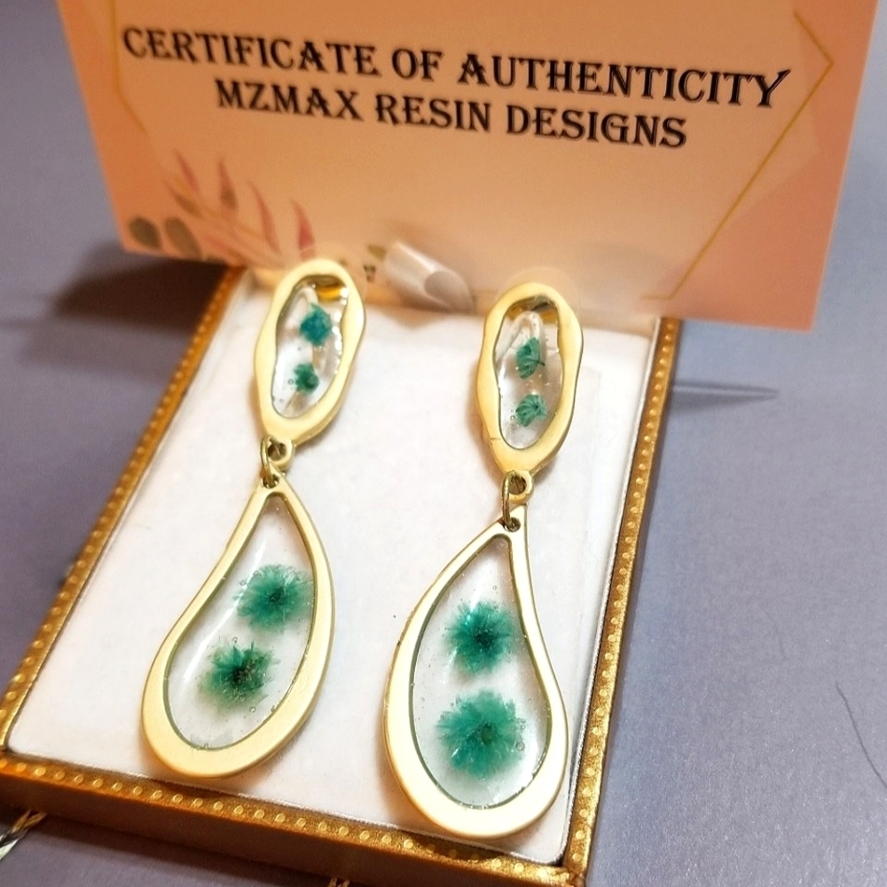 MzMax Resin Designs Blueish Green Babies Breathe Long Earrings